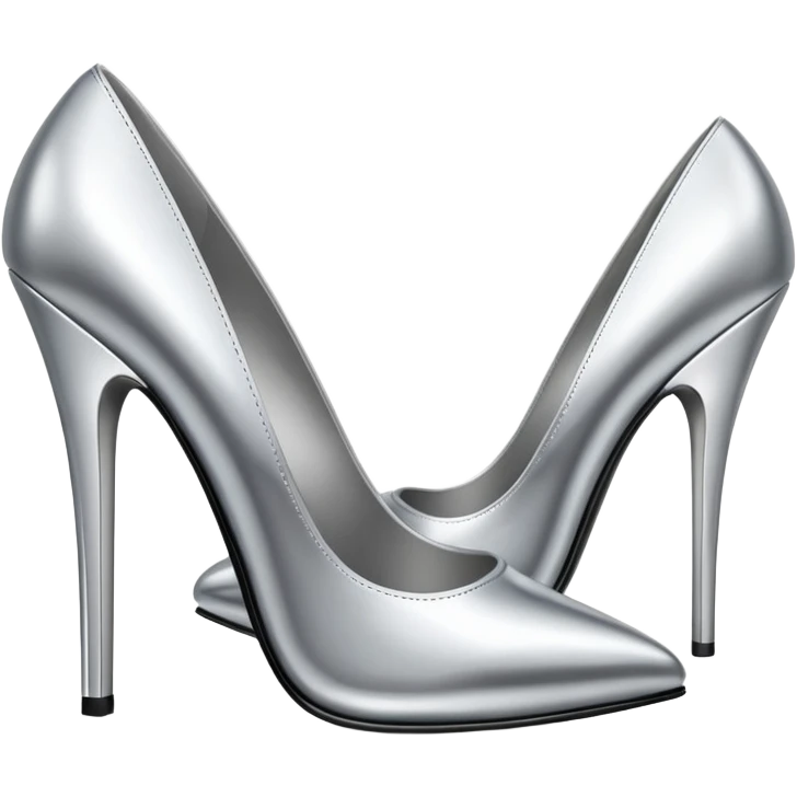 A pair of high heel shoes emoji made of polished silver chrome, elegant sharp silhouette, smooth metallic surface, glossy reflections, luxury sexy vibe, minimalistic iOS emoji style, centered, clean white background emoji