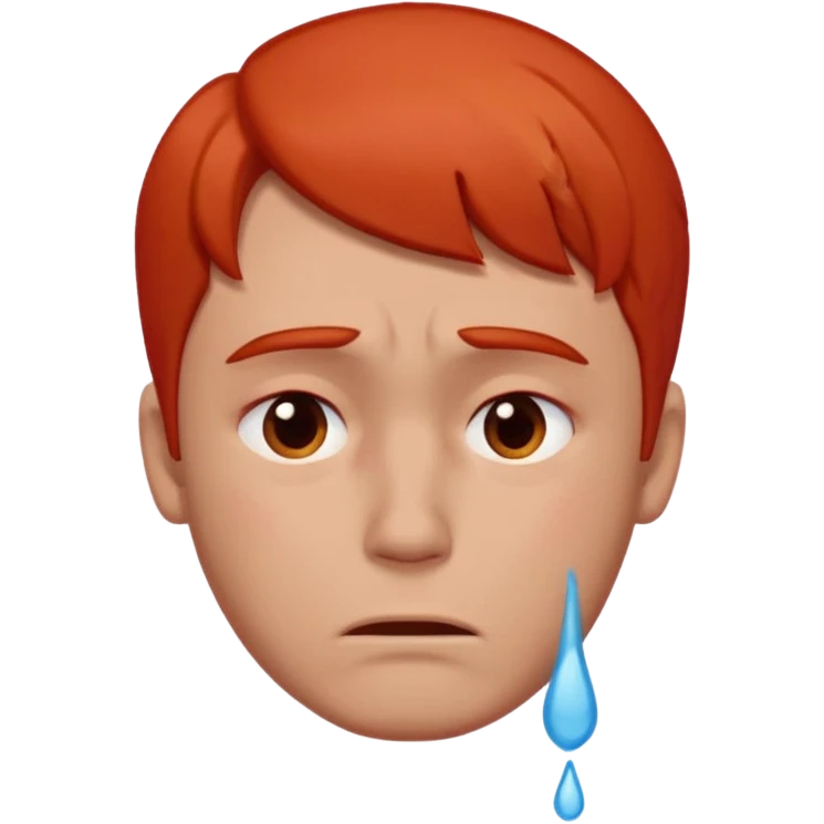 man with no red or orange hair. His face is intensely red, visibly flushed and over-reddened, as if he's been crying hard. His expression is sad, and a single clear tear flows down his cheek. The style should be simple, clean, and consistent with modern emoji design. emoji