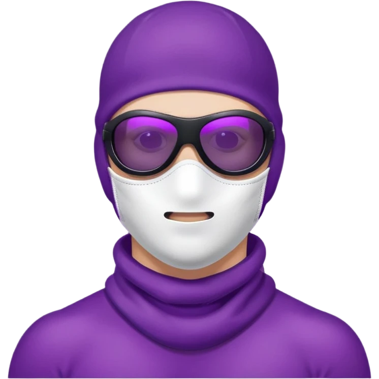 shirtless athletic man with white skin, wearing a purple balaclava face mask and purple sunglasses with black tinted lenses emoji