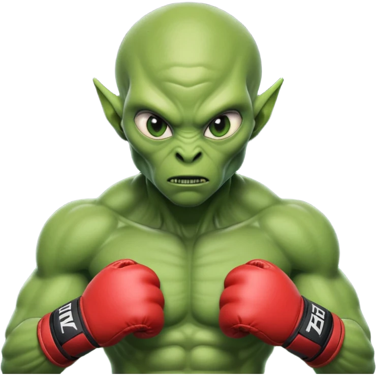 alien MMA fighter portrait, head and shoulders only, green skin, MMA gloves, focused intense expression, muscular alien build, 3D cartoon, mobile game icon style, clean background, no text, no watermark
 emoji