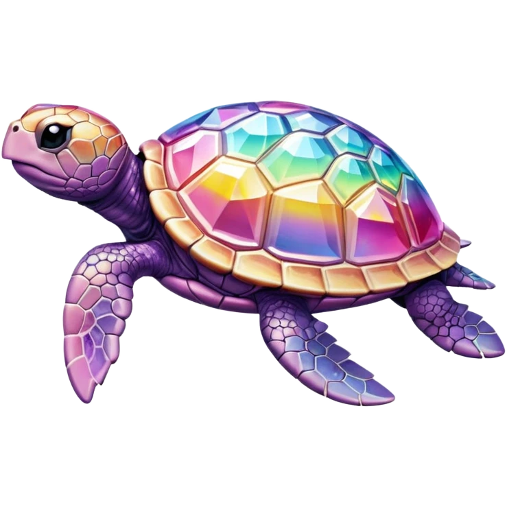 Photorealistic turtle sculpted from sparkling pink diamond, intricate facets, rainbow light refraction, crystal clear texture, luxury jewelry aesthetic, studio photo.. emoji