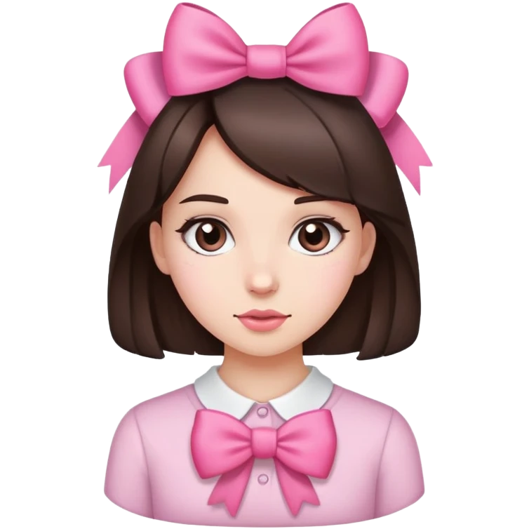 brunette girl with pink bow emoji