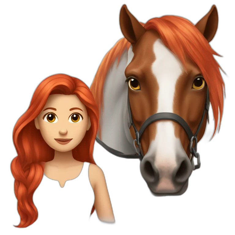 woman with red long hair with a horse next to her emoji