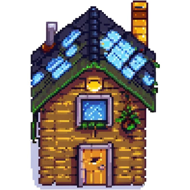 house with a solar panel roof, pixel art style emoji