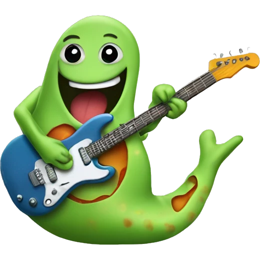 Happy slimy slug playing electric guitar emoji