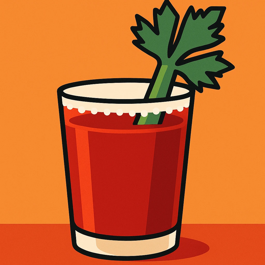bloody mary cocktail, celery stalk, salt rim, rich red color, minimalistic style emoji