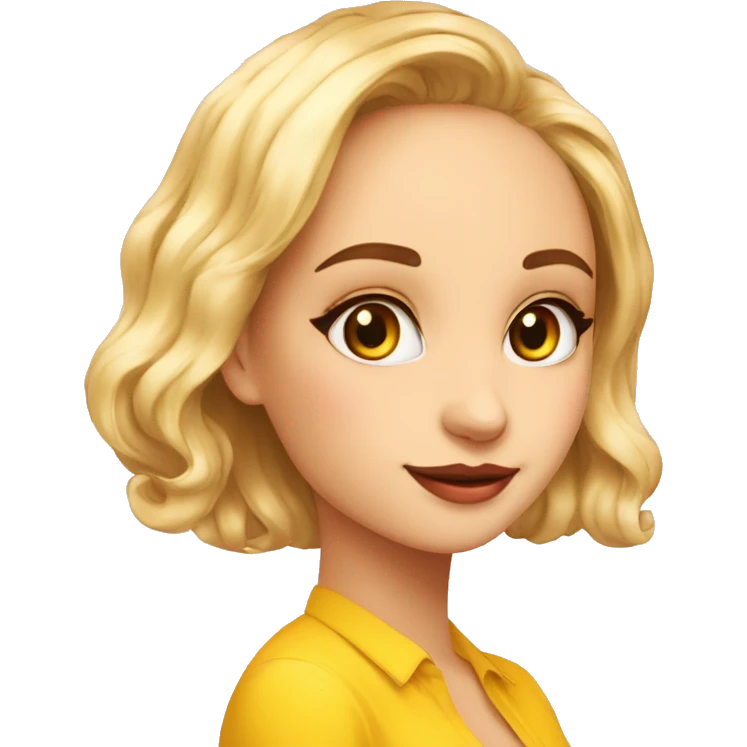una chica medio rubia pelo largopiel clara ojos cafe camisa color amarillo emoji