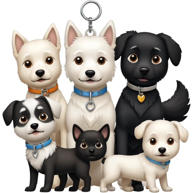 Four white dogs hanging a black dog with a collar emoji