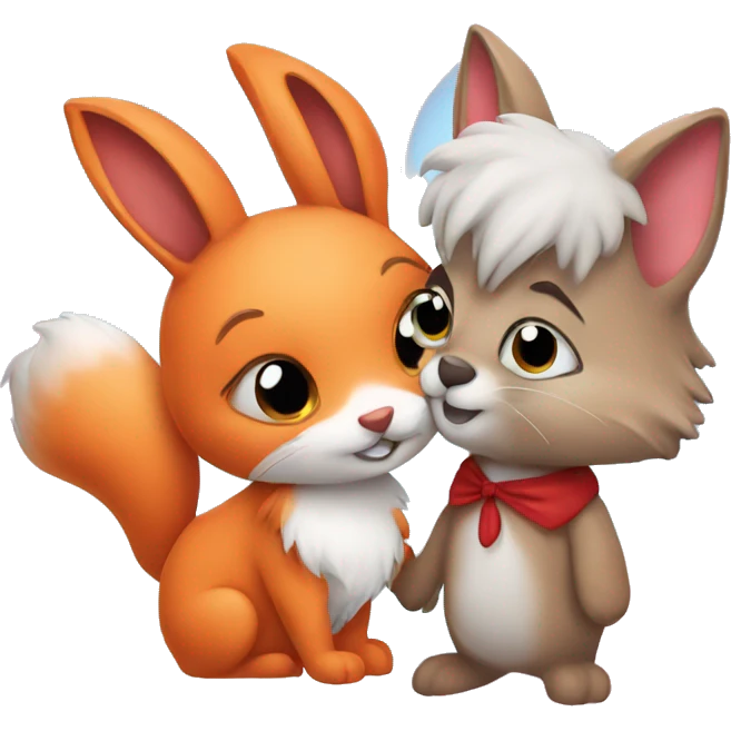 Bunny and fox in love emoji