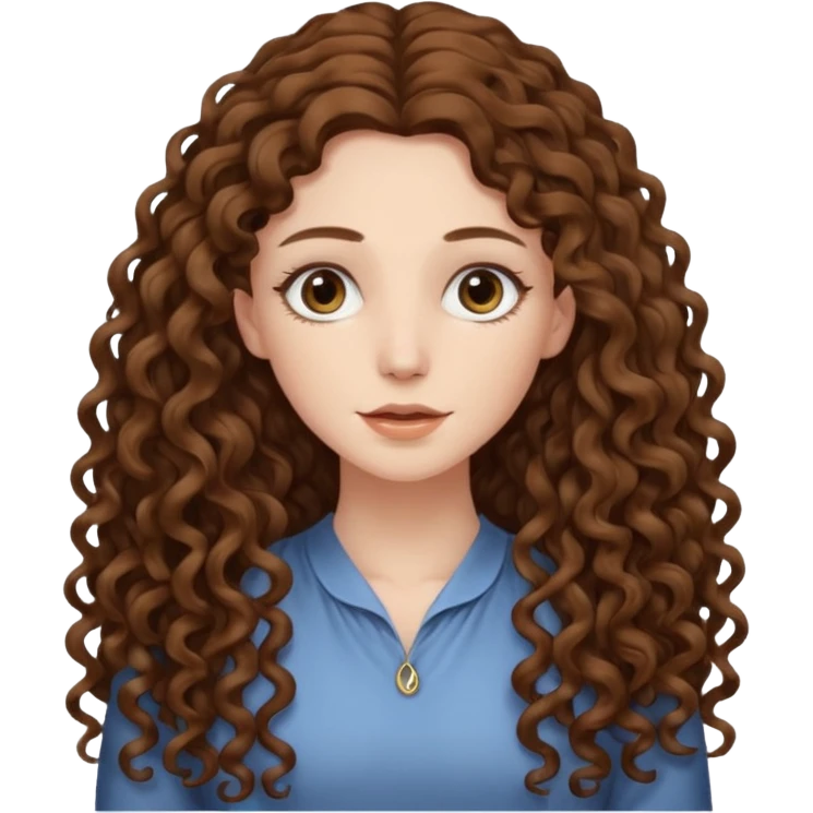 pale woman with brown curly very long hair, middle part. the hair is very very very very very very long, so long, you can't see the ends emoji