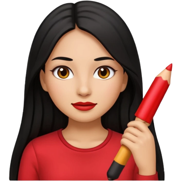 create a girl emoji with long black hair, straight hair and tan skin, with latina makeup and red clothes emoji