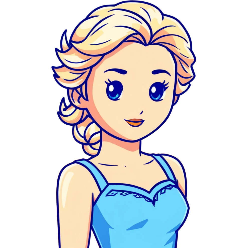 Elsa ice queen from Frozen with blue dress, chest up portrait emoji