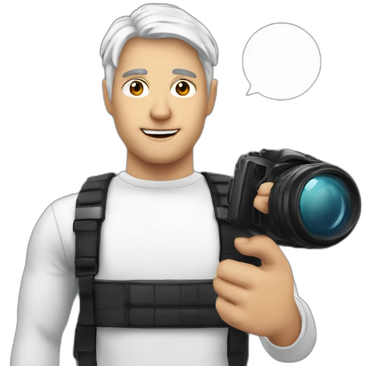 Homme blanc cheveux noir avec appareil photo dans la main emoji