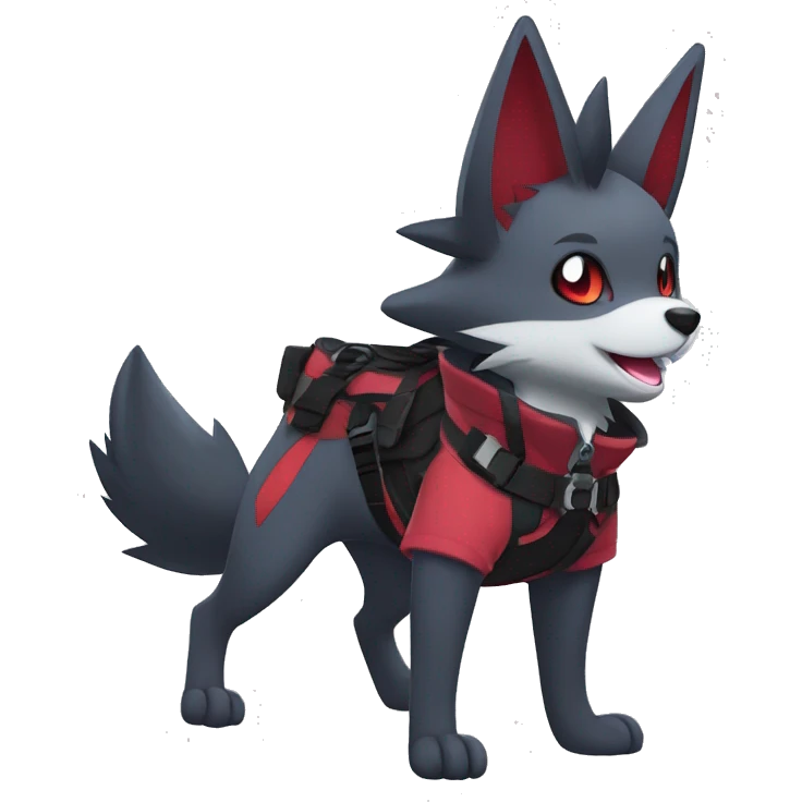 Kawaii Cool Edgy Zorua-Zangoose-Zoroark-Mightyena with a collar and harness full body emoji