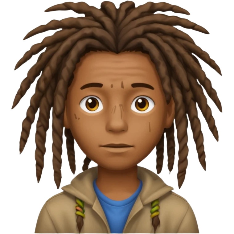 Brown skin Boy, messy freeforms, dreadlocks with middle part emoji