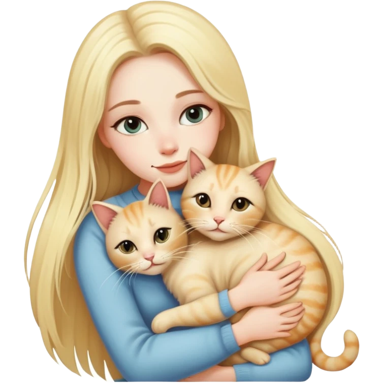 pretty woman with pale skin, very long blonde hair hugging a cat emoji