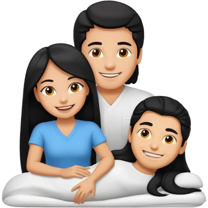 man lying down, girl with long black hair giving him a massage, emoji style emoji