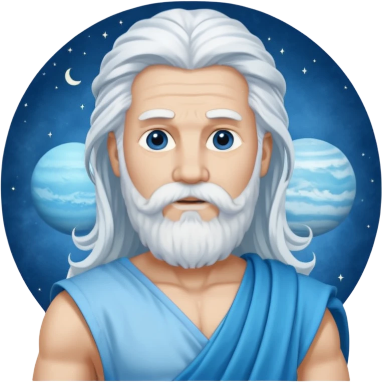 Uranus, Sky God from Rome Mythology with long white hair and beard, blue and white outfit emoji