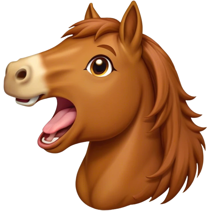 Cinematic Cute Yawning Chestnut Horse Portrait Emoji, Head tilted slightly with a dramatic, wide-open yawn, revealing a smooth chestnut fur with a subtle shimmer, floppy ears slightly drooping, round amber eyes barely open in drowsy contentment, Simplified yet irresistibly adorable features, highly detailed, glowing with a soft, cozy glow, high shine, relaxed yet expressive, stylized with a touch of equine whimsy, bright and endearing, soft glowing outline, capturing the essence of a sleepy yet affectionate horse, so drowsy it feels like it could stretch out of the screen and curl up for a nap! emoji