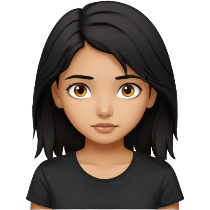 a pretty tan indian bratz girl with messy dark black hair, wearing a black tee. emoji