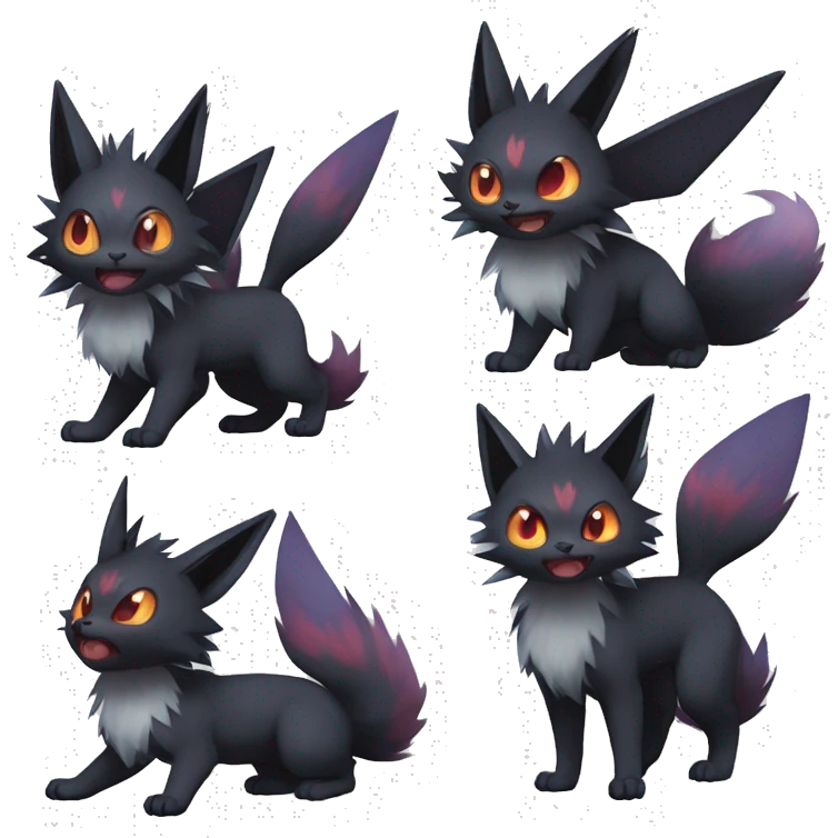 Shiny Dark Eevee-Litten-Zorua-Torracat-fusion-hybrid full body emoji