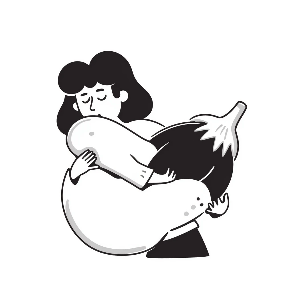 tired face hand-drawn doodle holding eggplant to mouth emoji