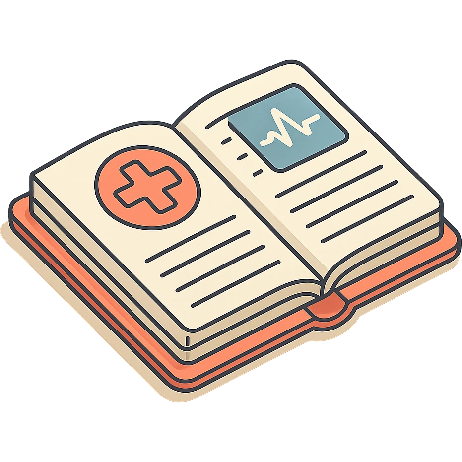 open medical record with visible pages and medical notes, 2D isometric style, very detailed drawing, shadows and highlights, clean contours, soft lighting, transparent background emoji