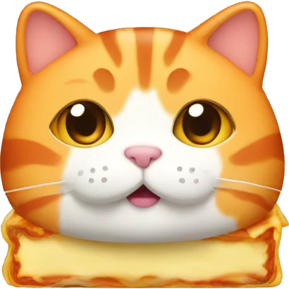 A chubby orange cat with lasagna emoji