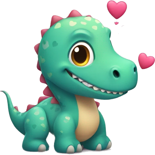 Cute dinosaur with hearts emoji
