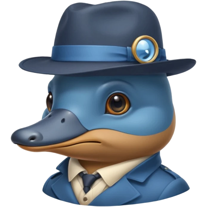 cute blue platypus with a detective hat and monocle on his eye, no  hands, looks like a platypus but blue, the hat and suit are anything but blue emoji