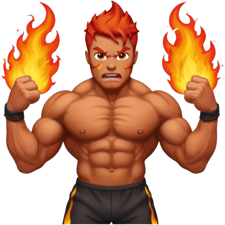 burning angry bodybuilder red haired man emoji