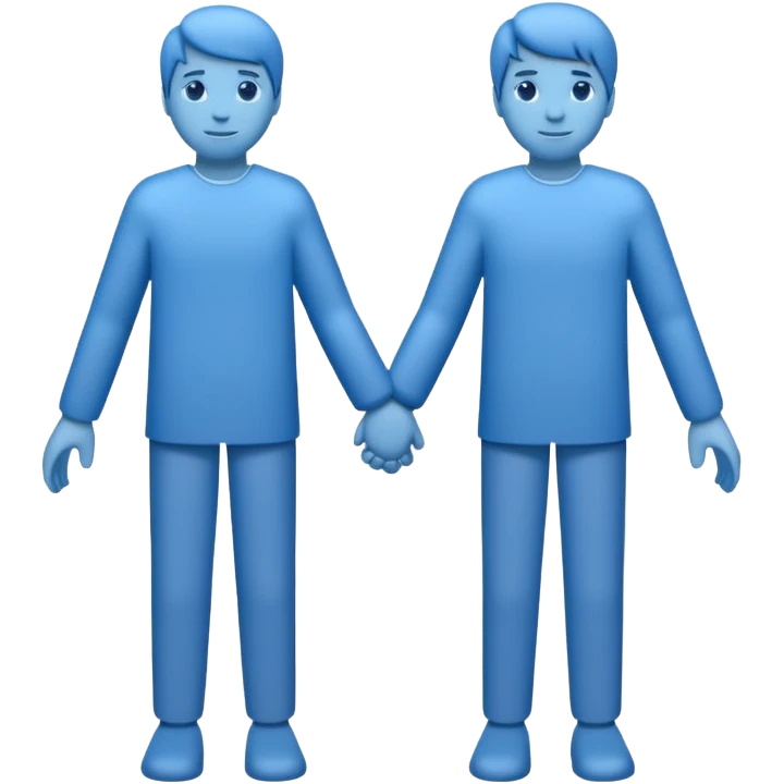 bonequinhos recortados de papel azuis de mãos dadas emoji