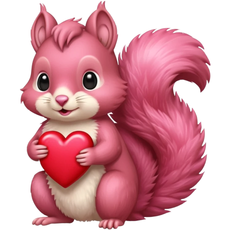 pink squirrel holding a heart emoji
