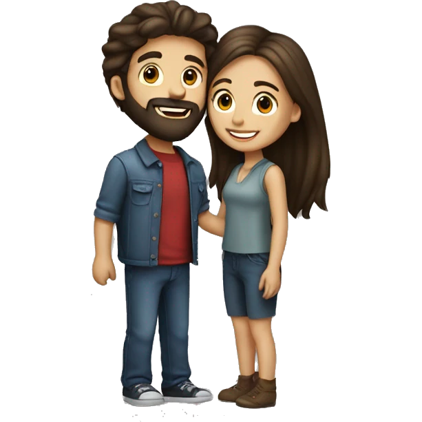 Brunette happy couple boy with beard and girl  with long hair that are kissing emoji