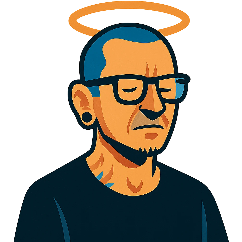 Chester Bennington from Linkin Park with a holy halo emoji