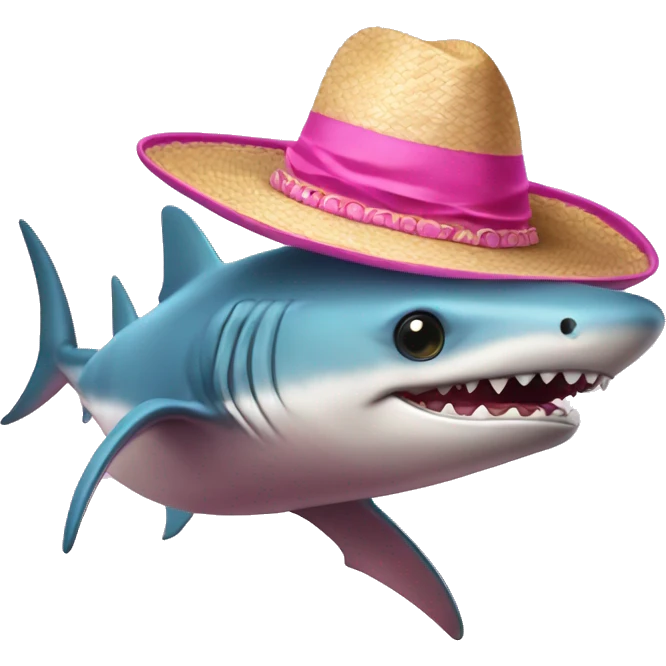 Tiburón de color rosa con sombrero de playa emoji
