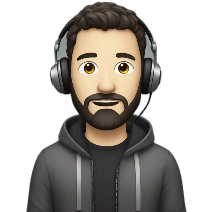 White music producer with dark hair and a very short “salt & pepper” beard, wearing headphones emoji