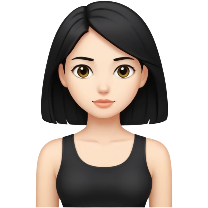 girl with black shoulder-length hair wearing a black tight-fitting top emoji