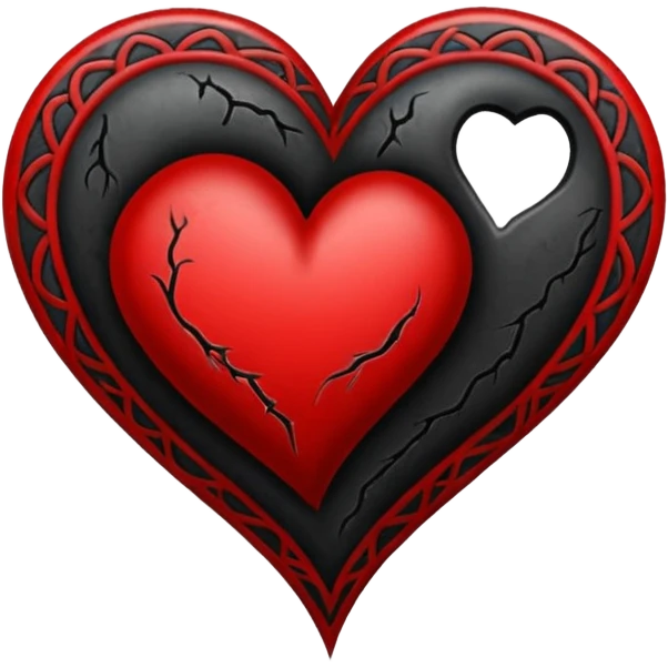 Black and red heart tattoo style emoji