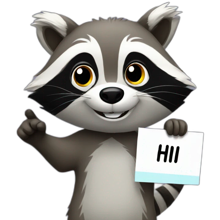 raccoon holding a sign saying hi emoji