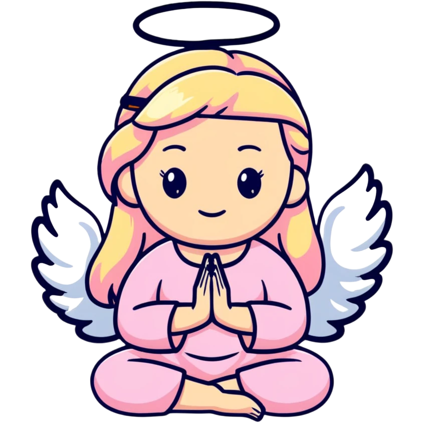 blonde angel woman with long hair meditating with pink hair clips emoji