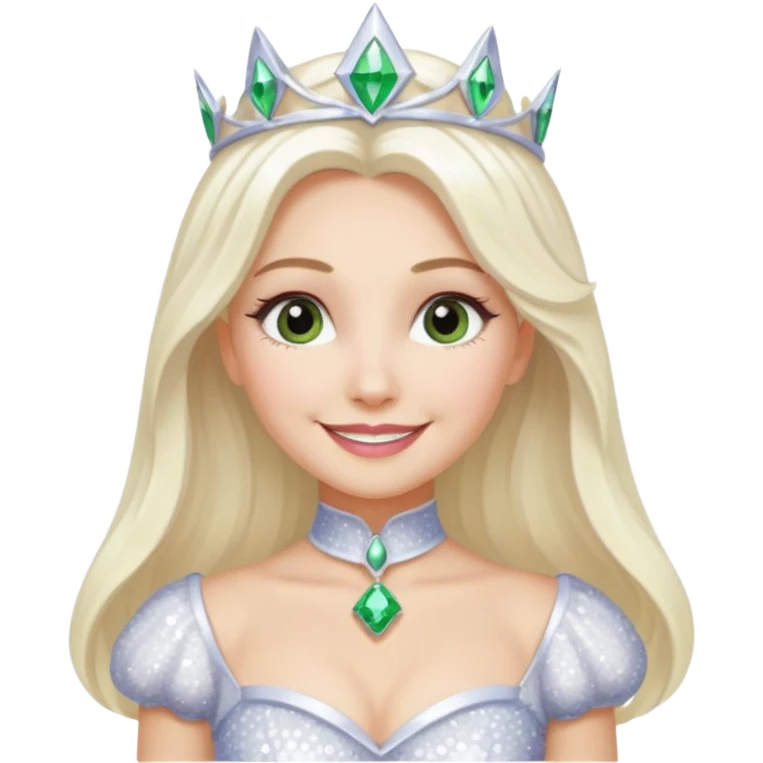 The Good Witch from Oz with long white blonde hair, white sequin outfit emoji
