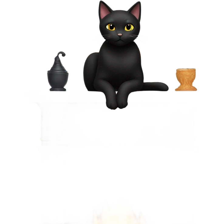 black cat on top of fireplace mantle emoji