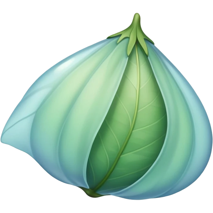 floating cocoon leaf, soft curves, subtle glow, green-blue hues, earth undertones emoji