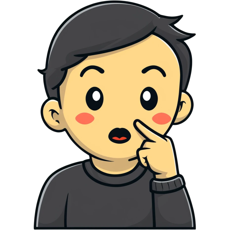 cartoon face making shush gesture with finger on lips, pointing at jaw, pressing cheekbones emoji