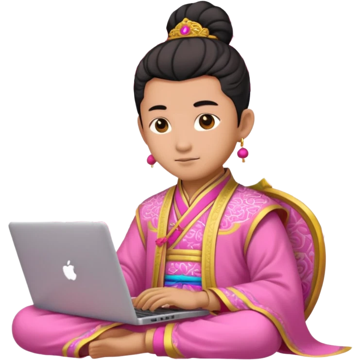 chinese god with laptop, pink emoji