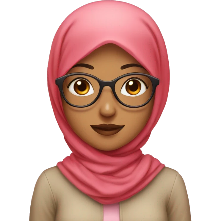 Hijab girl with squared glasses and red hearts around her  emoji
