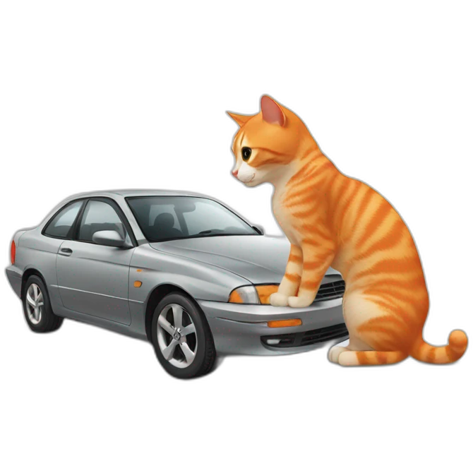 orange cat checking car engine emoji