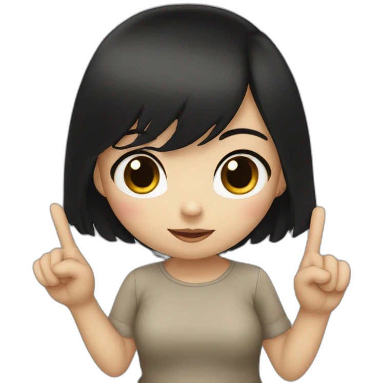 Small white skin black haired girl showing 3 fingers up, 1 closed emoji