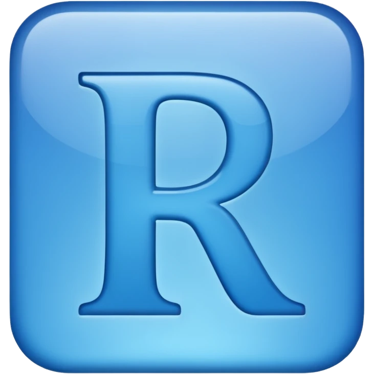 capital letter "R" printed in blue color square shape in center emoji